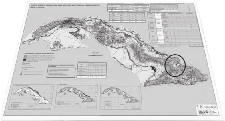 Figura 3. Mapa de afectaciones por el ascenso del nivel medio del mar en 2100 para 85 cm. Inundaciones costeras debidas al ascenso del nivel del mar (AMA, 2010).